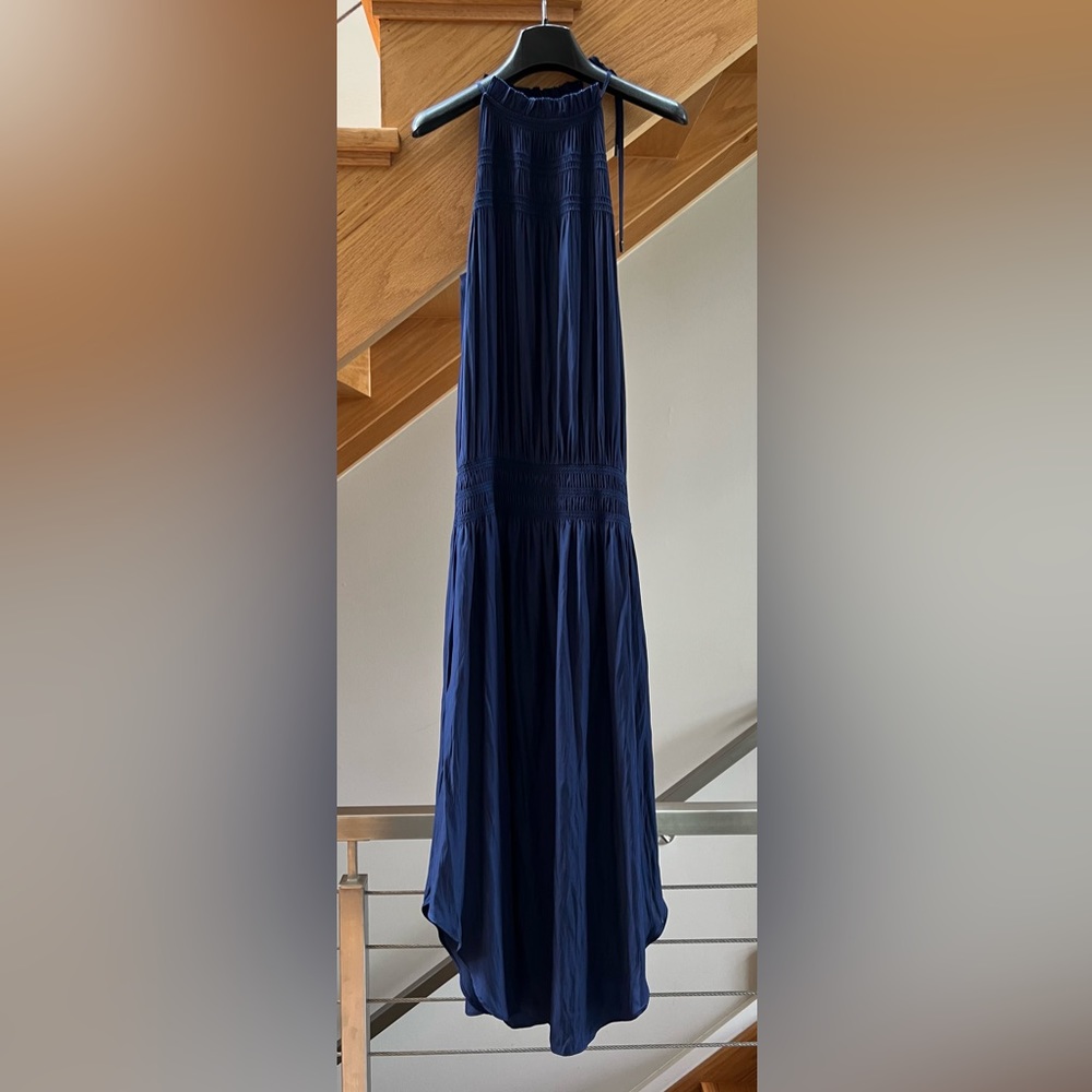 Ramy Brook Carlie Smocked-Waist Midi Dress ~ XS ~ Spring Navy Blue - Picture 2 of 12